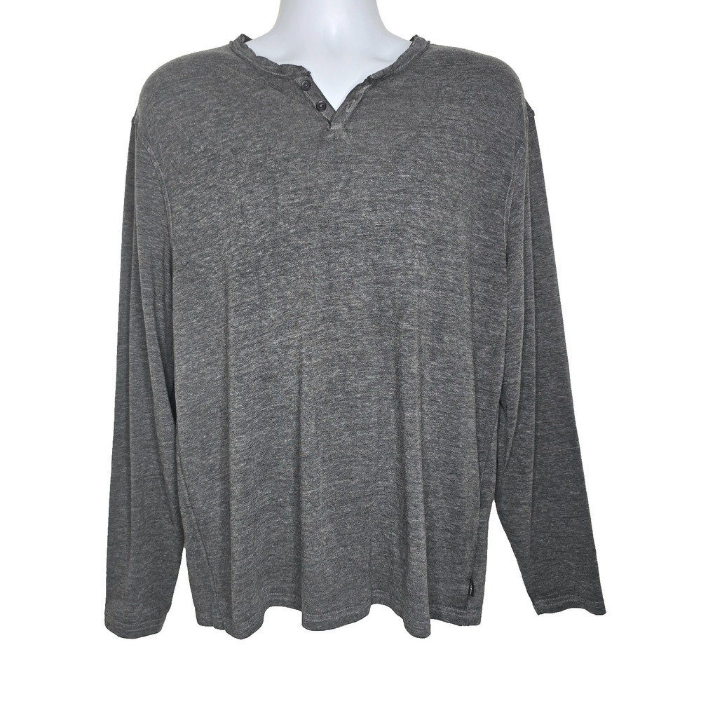 Lucky Brand Mens Large Shirt Gray Grey Long Sleeve Venice Burnout Henley